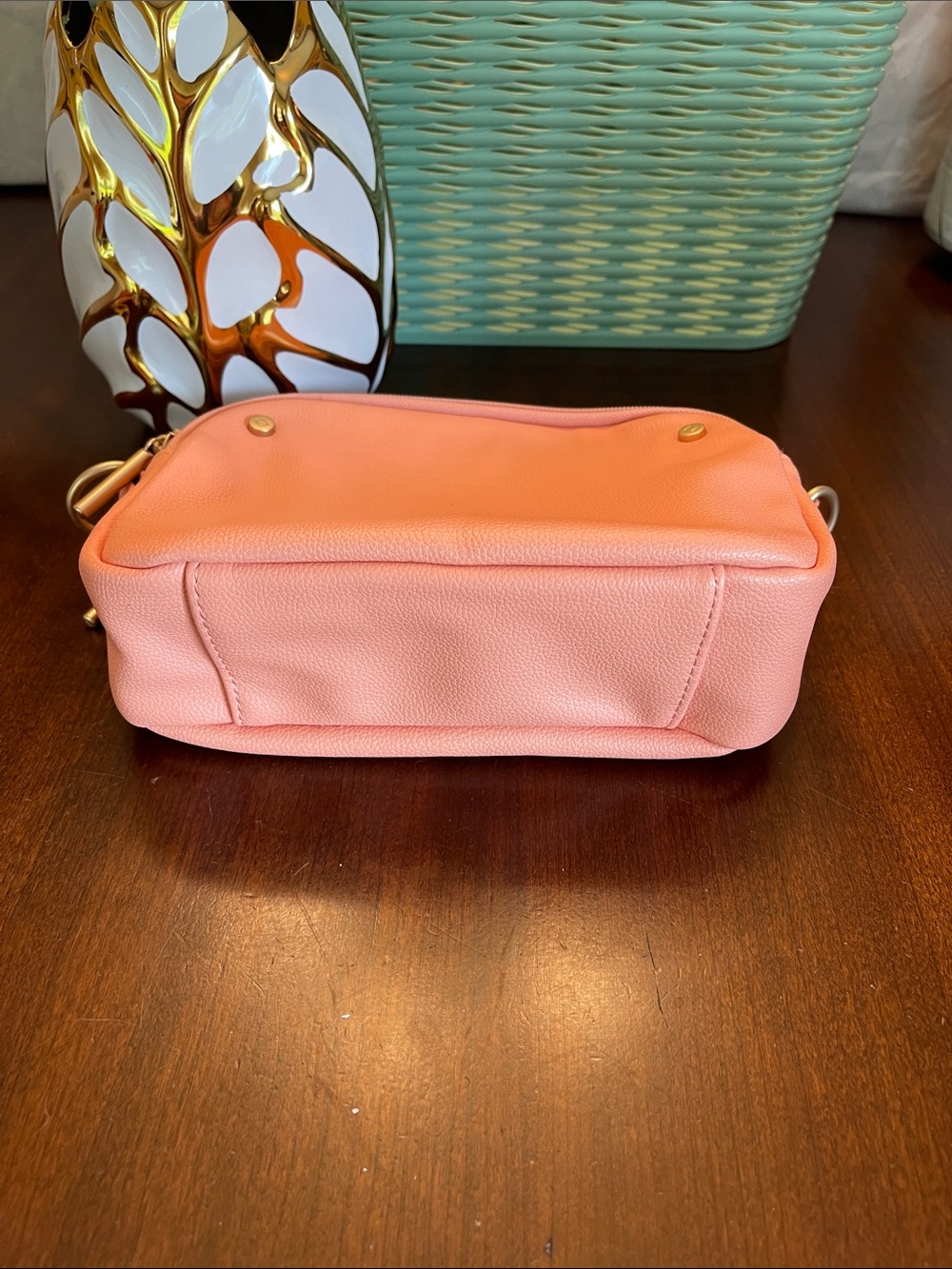 NWOT Thirty One Bags Double Zip Crossbody Bag, Coral Peach Smooth Pebble - Picture 8 of 8